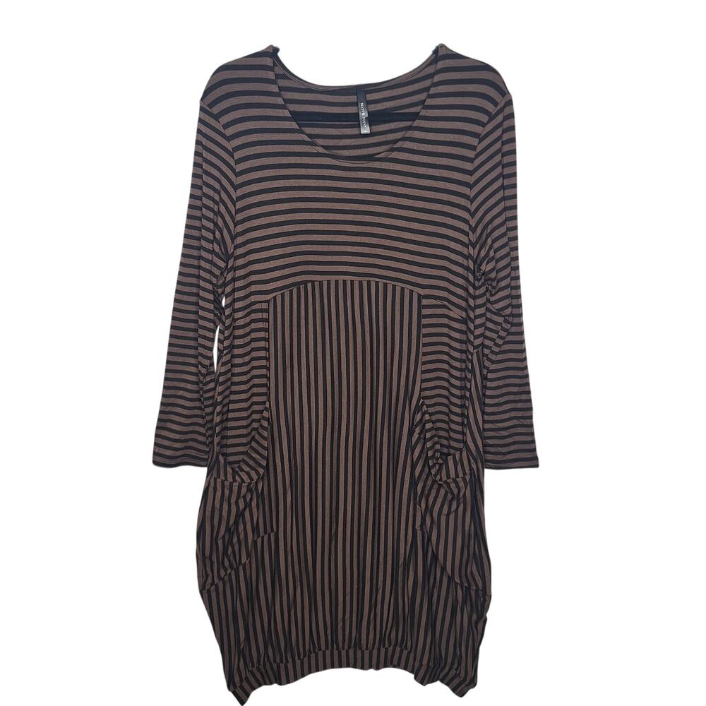 Match Point Cocoon Dress L Striped Modal Jersey Long Sleeve Lantern Lagenlook